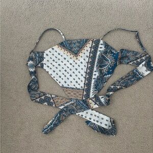 SHEIN Blue and White Tie Front Backless Camisole